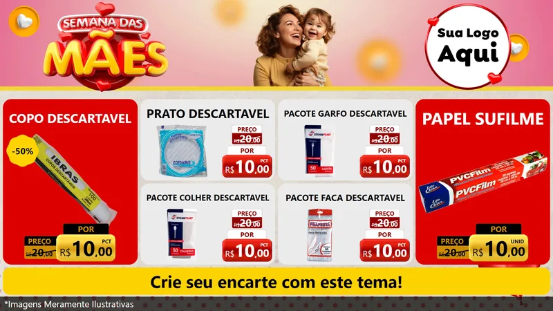 Modelo de TV para TV Horizontal com o tema Semana das Mães para Embalagens