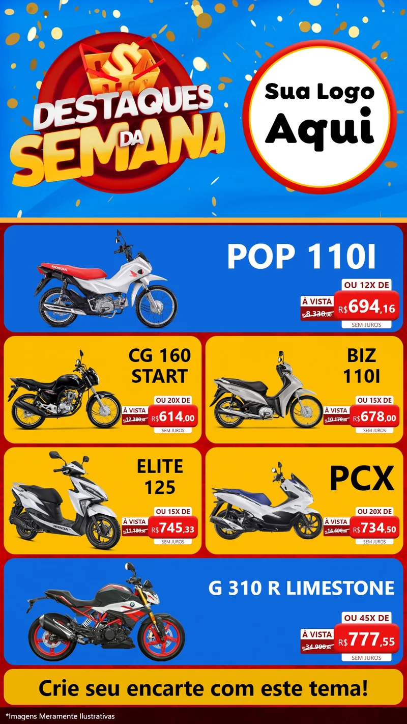 Modelo de TV para TV Vertical com o tema Destaques da Semana para Concessionaria de Motos