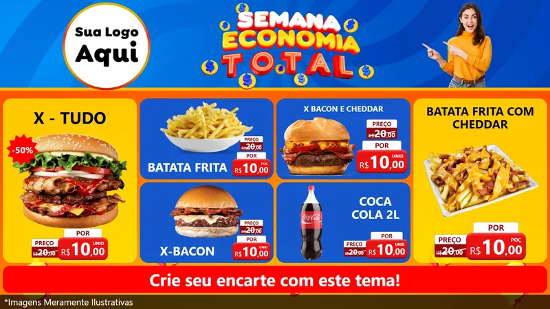 Modelo de TV para TV Horizontal com o tema Semana Economia Total para Hamburgueria