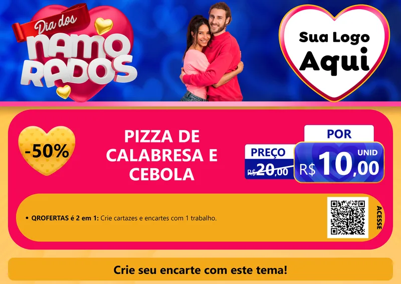 Modelo de Cartaz para Cartaz A4 Horizontal com o tema Dia dos namorados para Pizzaria