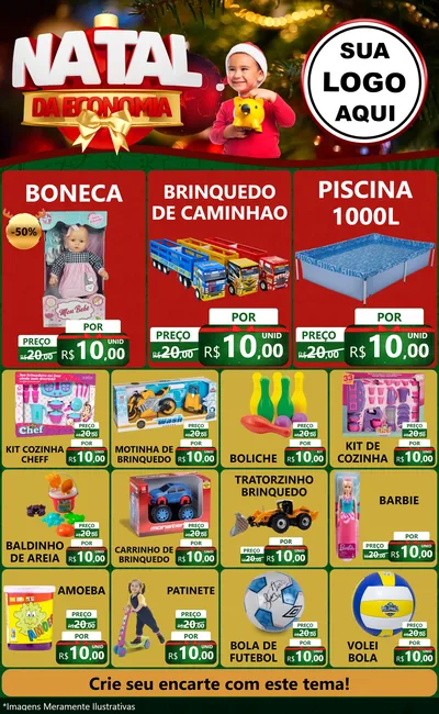 Modelo de Encarte para Encarte Grande com o tema Natal da Economia para Brinquedos