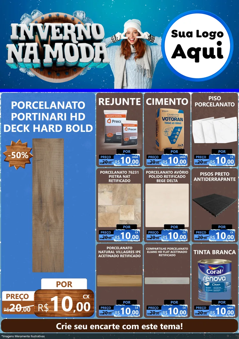 Modelo de Encarte para Encarte A4 Vertical com o tema Inverno na Moda para Pisos e revestimentos