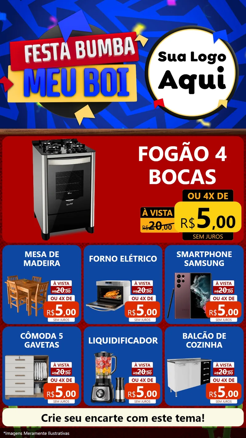 Modelo de Rede Social para Stories com o tema Festa Bumba meu Boi para Móveis e Eletro