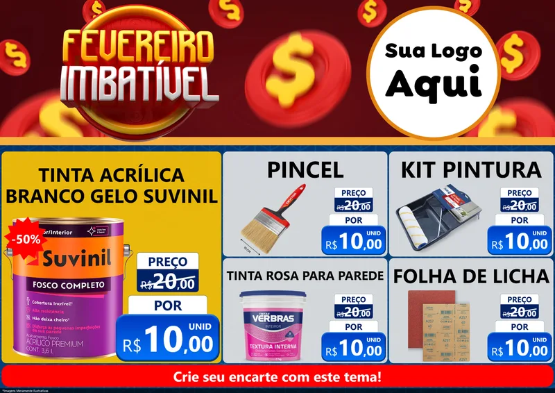 Modelo de Encarte para Encarte A4 Horizontal com o tema Fevereiro Imbatível para Tintas e Ferramentas