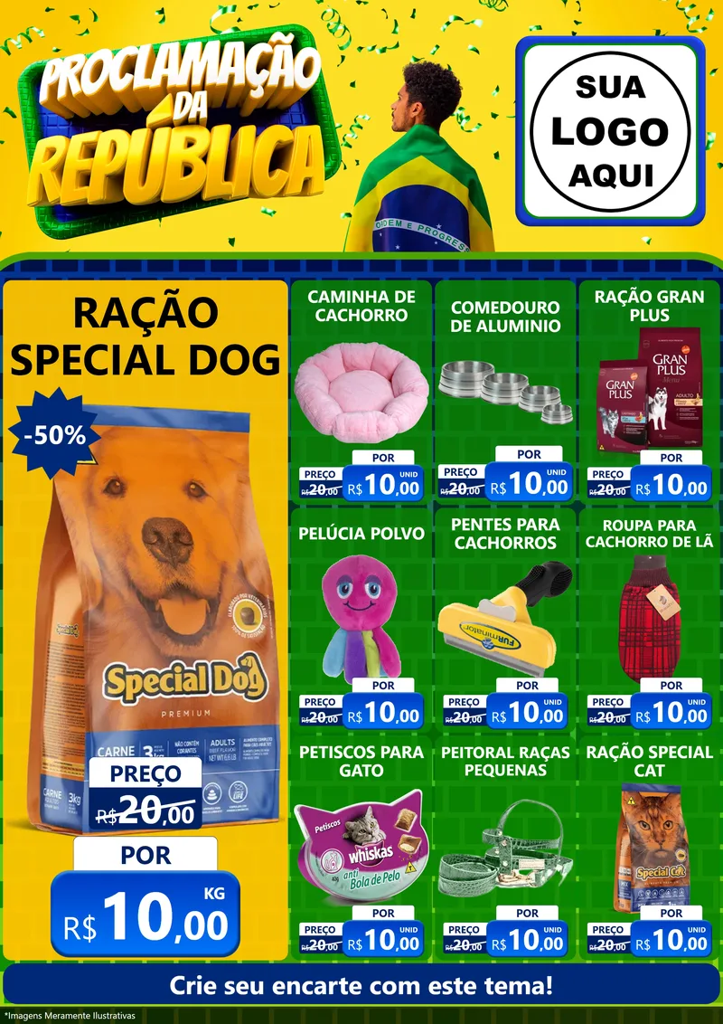 Modelo de Encarte para Encarte A4 Vertical com o tema Proclamação da República para Pet Shop