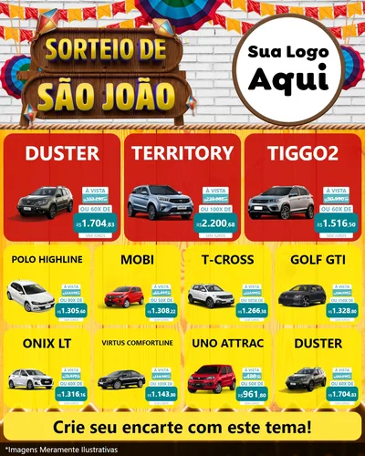 Modelo de Rede Social para Feed Instagram com o tema Sorteio de São João para Concessionaria de Carros