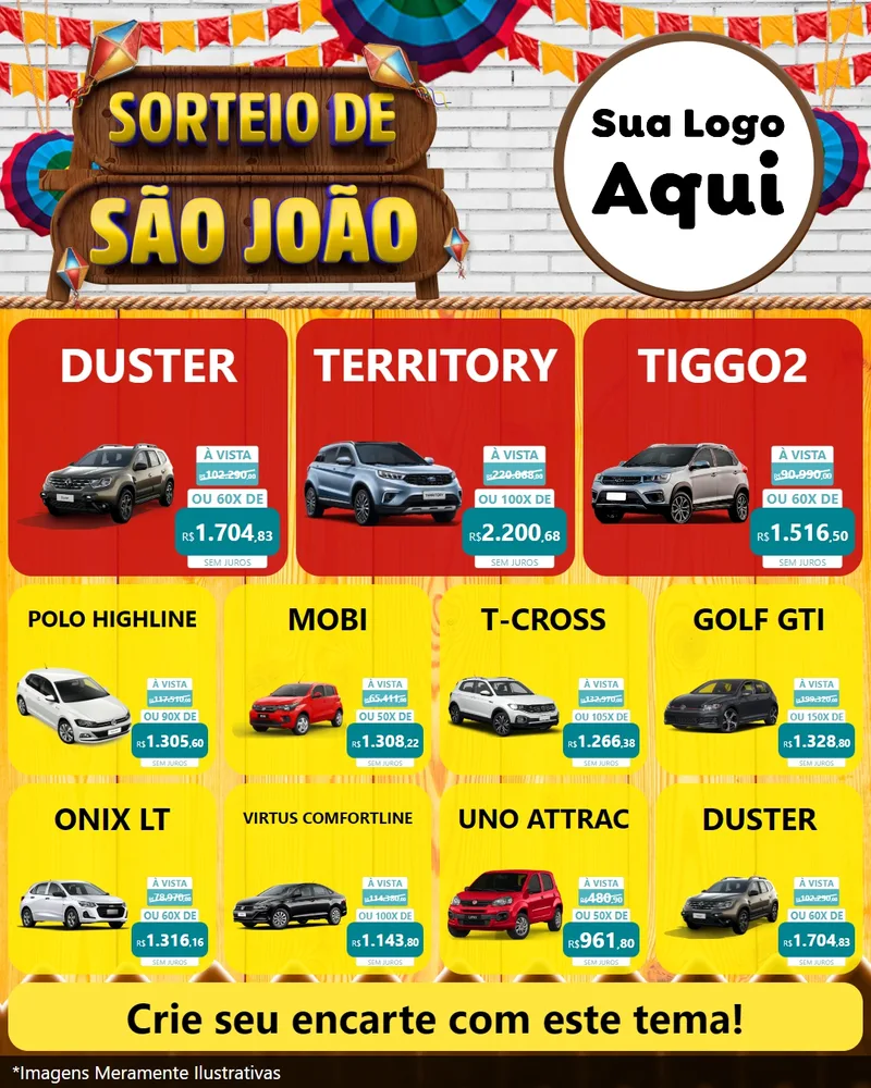 Modelo de Rede Social para Feed Instagram com o tema Sorteio de São João para Concessionaria de Carros