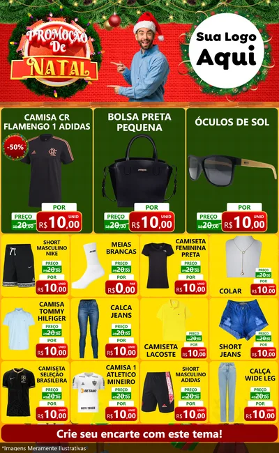 Modelo de Encarte para Encarte Grande com o tema Promoção de Natal para Roupas e acessórios
