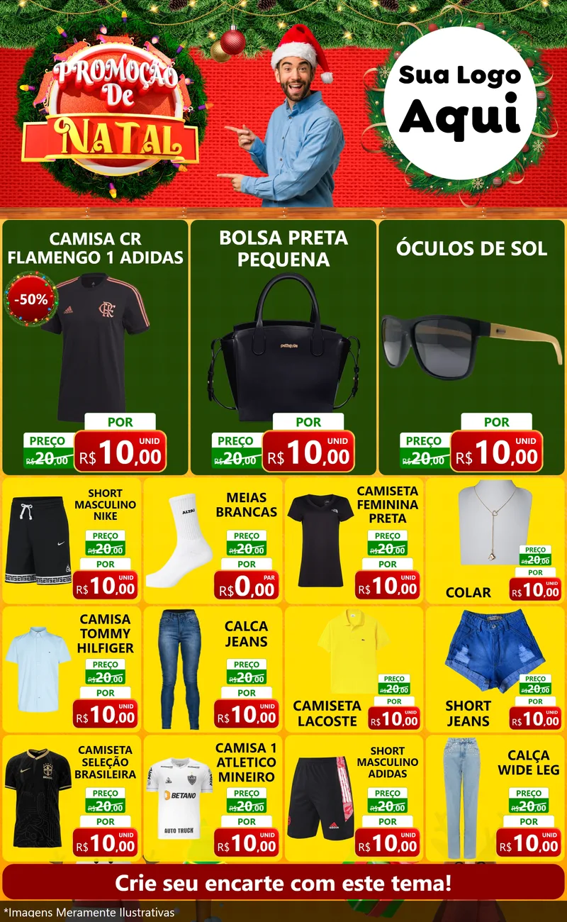 Modelo de Encarte para Encarte Grande com o tema Promoção de Natal para Roupas e acessórios
