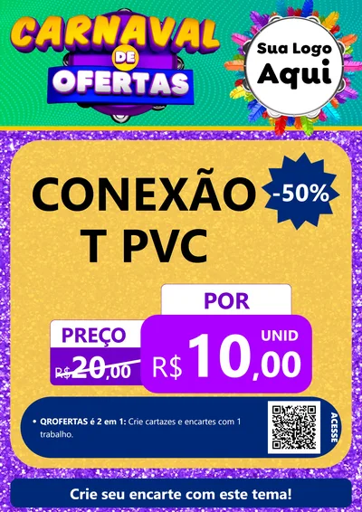 Modelo de Cartaz para Cartaz A4 Vertical com o tema Carnaval de Ofertas para Tubos e conexões
