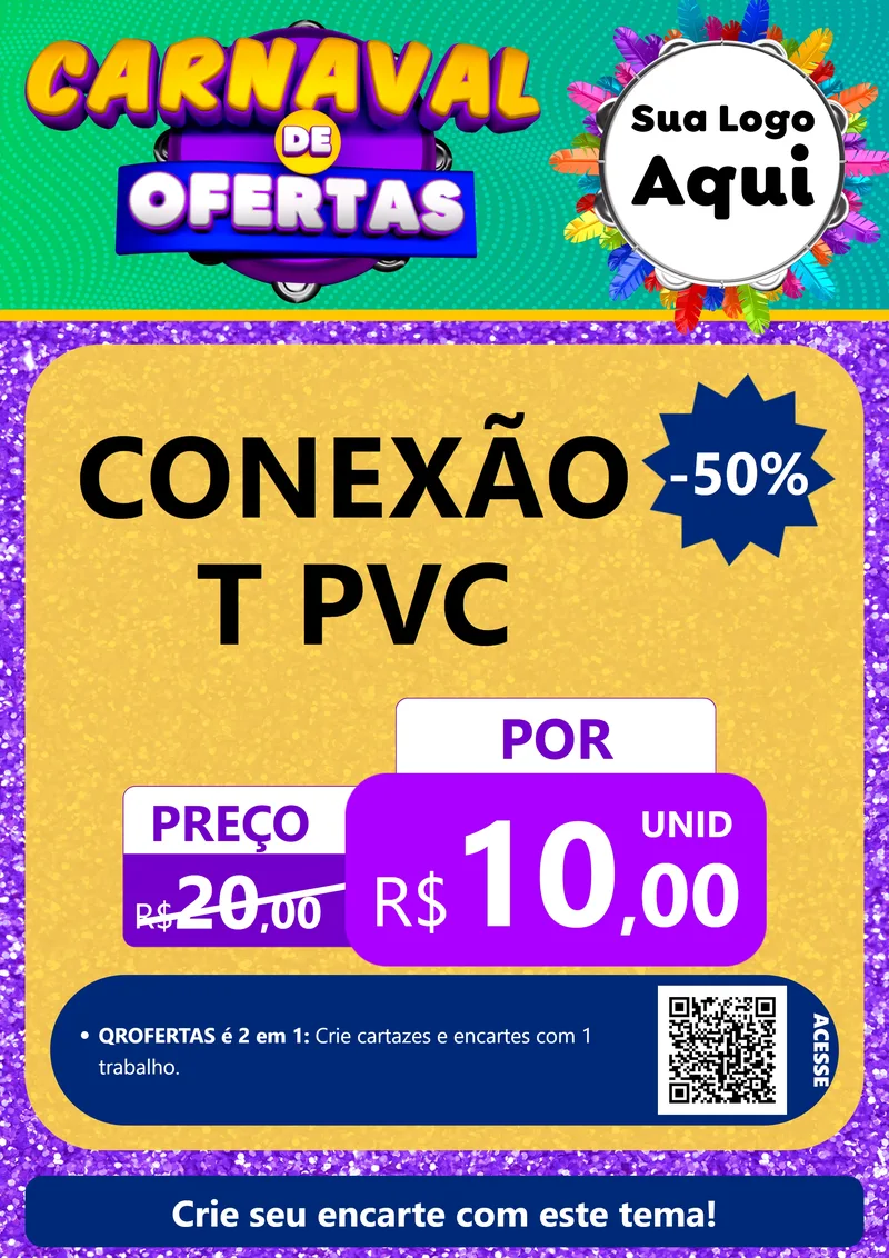 Modelo de Cartaz para Cartaz A4 Vertical com o tema Carnaval de Ofertas para Tubos e conexões
