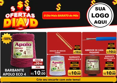 Modelo de Encarte para Encarte A4 Horizontal com o tema Ofertas Dia D para Armarinho e Aviamentos