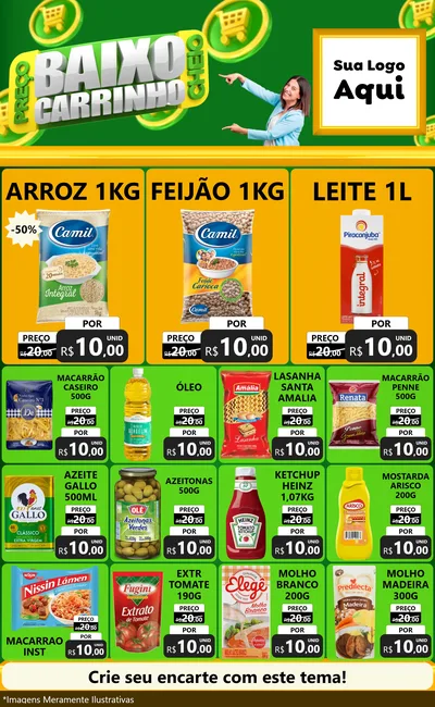 Modelo de Encarte para Encarte Grande com o tema Preço Baixo Carrinho Cheio para Supermercado