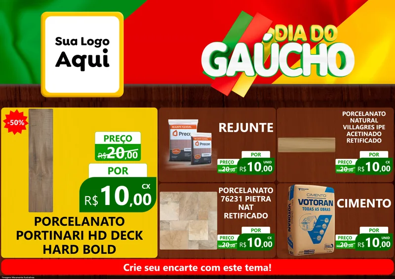 Modelo de Encarte para Encarte A4 Horizontal com o tema Dia do Gaúcho para Pisos e revestimentos