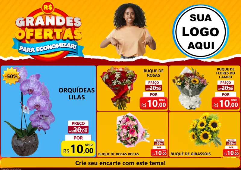 Modelo de Encarte para Encarte A4 Horizontal com o tema Grandes Ofertas Para Economizar! para Floricultura e jardim