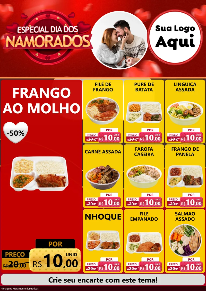Modelo de Encarte para Encarte A4 Vertical com o tema Especial Dia Dos Namorados para Restaurante