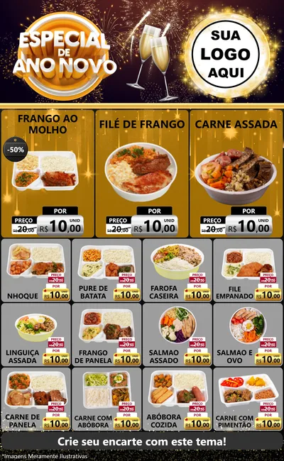 Modelo de Encarte para Encarte Grande com o tema Especial de Ano Novo para Restaurante