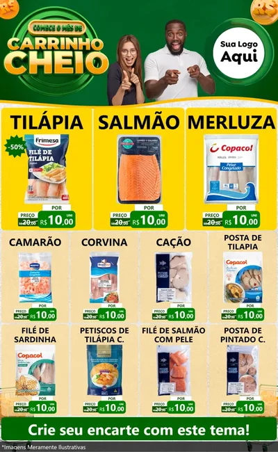 Modelo de Encarte para Encarte Grande com o tema Carrinho Cheio para Peixaria