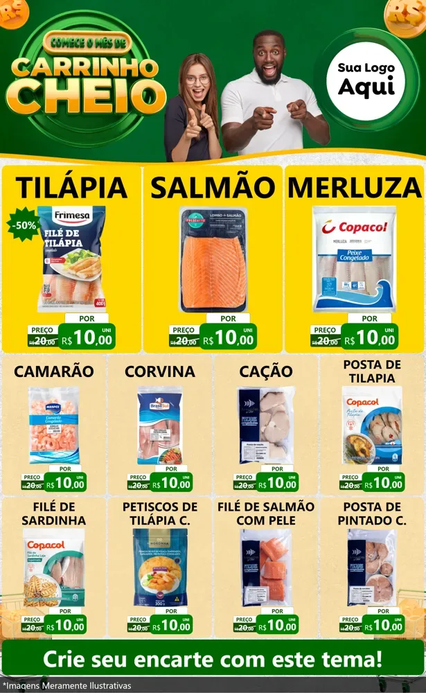 Modelo de Encarte para Encarte Grande com o tema Carrinho Cheio para Peixaria