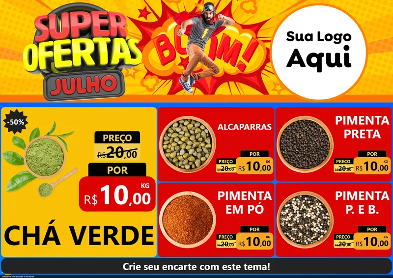 Modelo de Encarte para Encarte A4 Horizontal com o tema Super Ofertas Julho para Produtos Naturais