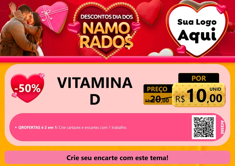 Modelo de Cartaz para Cartaz A4 Horizontal com o tema Descontos Dia dos Namorados para Farmácia