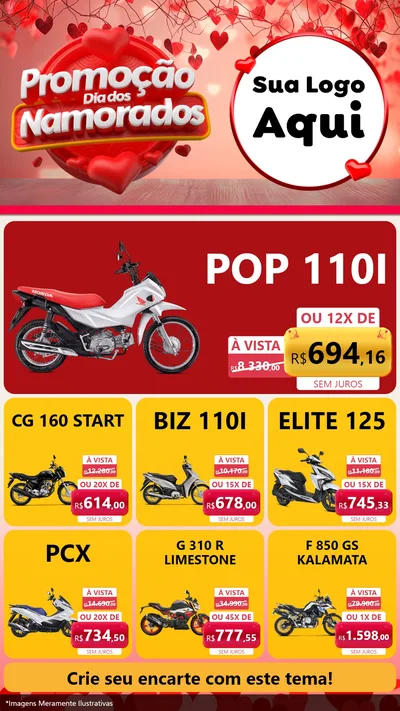 Modelo de Rede Social para Stories com o tema Promoção Dia dos Namorados para Concessionaria de Motos