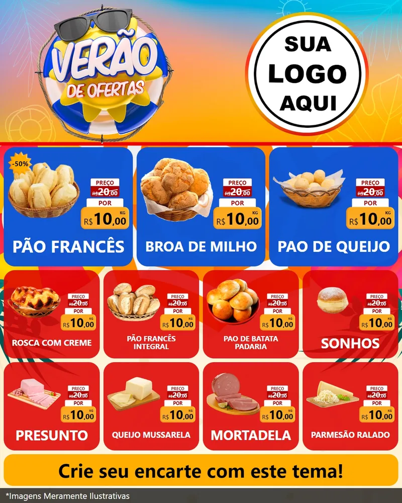 Modelo de Rede Social para Feed Instagram com o tema Verão de Ofertas para Padaria