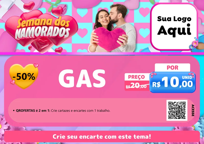 Modelo de Cartaz para Cartaz A4 Horizontal com o tema Semana dos Namorados para Água e gás
