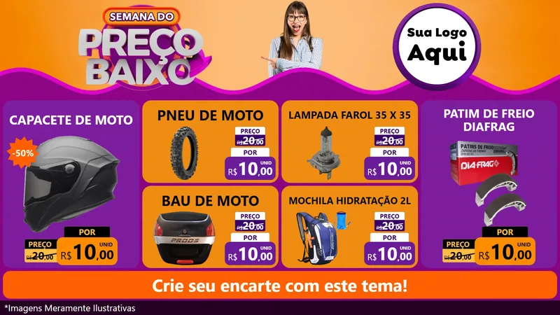 Modelo de TV para TV Horizontal com o tema Semana do Preço Baixo para Moto peças
