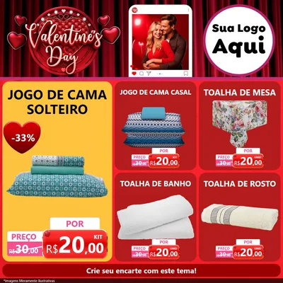 Modelo de Rede Social para Feed Facebook com o tema Valentine's Day para Cama, Mesa e Banho