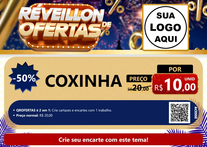 Modelo de Cartaz para Cartaz A4 Horizontal com o tema Réveillon de Ofertas para Salgadaria