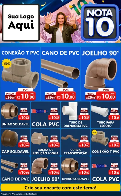 Modelo de Encarte para Encarte Grande com o tema Nota 10 para Tubos e conexões
