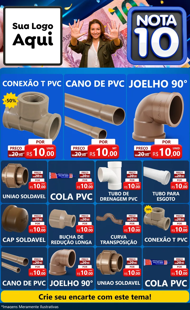 Modelo de Encarte para Encarte Grande com o tema Nota 10 para Tubos e conexões