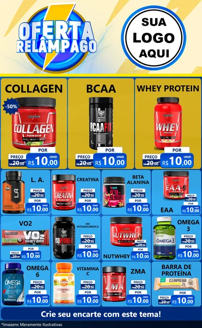 Modelo de Encarte para Encarte Grande com o tema Oferta Relâmpago para Suplementos alimentares