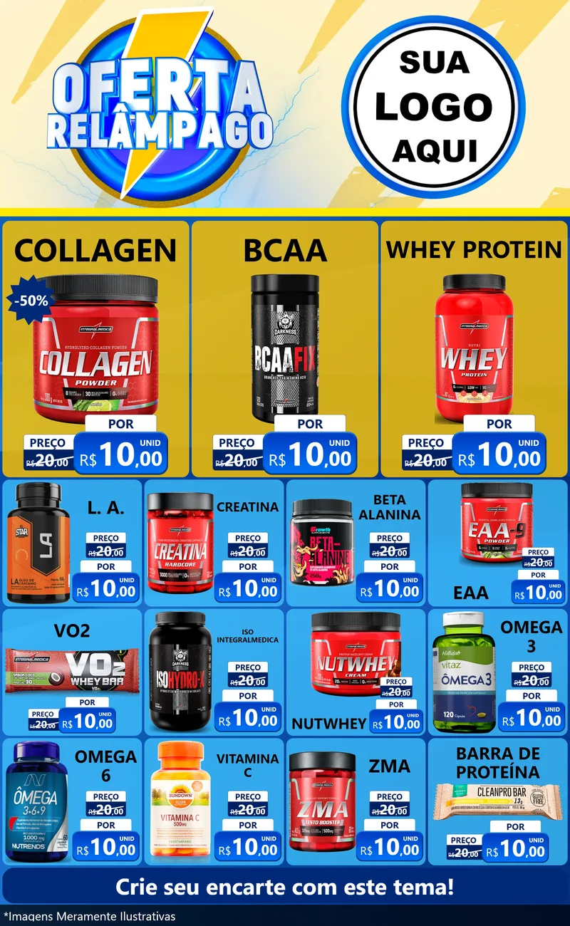 Modelo de Encarte para Encarte Grande com o tema Oferta Relâmpago para Suplementos alimentares