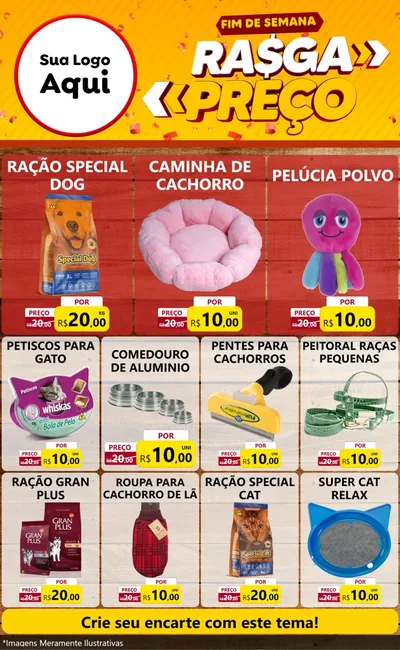 Modelo de Encarte para Encarte Grande com o tema Fim de Semana Rasga Preços para Pet Shop