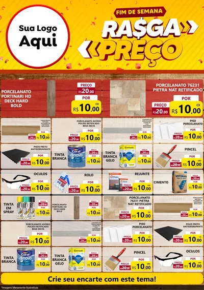 Modelo de Encarte para Encarte A4 Vertical com o tema Fim de Semana Rasga Preços para Pisos e revestimentos
