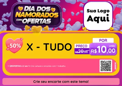 Modelo de Cartaz para Cartaz A4 Horizontal com o tema Dia Dos Namorados Com Ofertas para Hamburgueria
