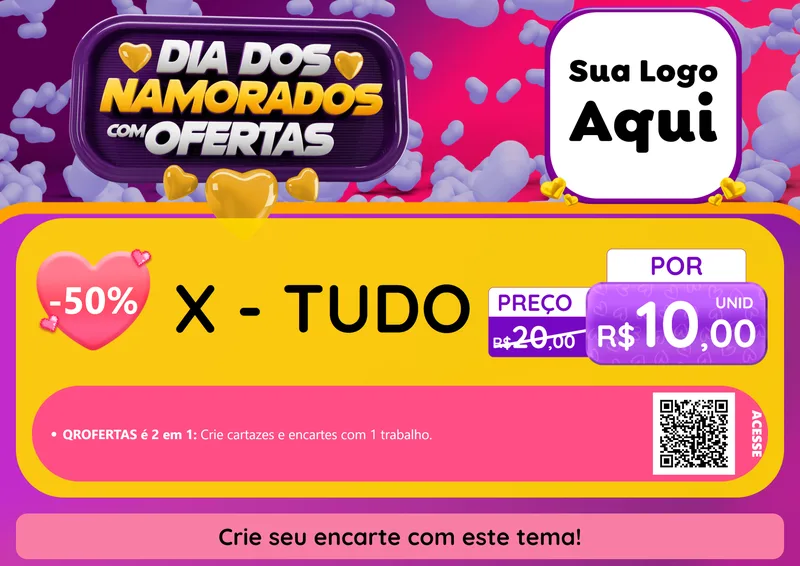 Modelo de Cartaz para Cartaz A4 Horizontal com o tema Dia Dos Namorados Com Ofertas para Hamburgueria