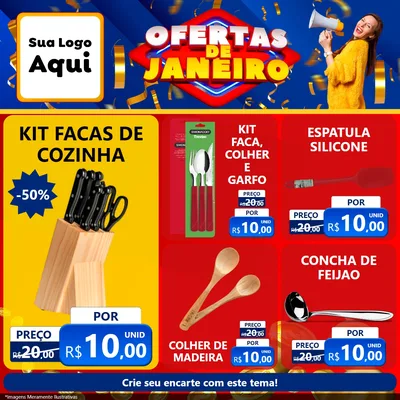 Modelo de Rede Social para Feed Facebook com o tema Ofertas de Janeiro para Utilidades Domésticas