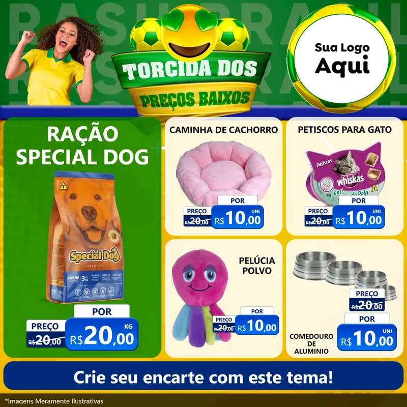 Modelo de Rede Social para Feed Facebook com o tema Torcida dos Preços Baixos - Copa para Pet Shop