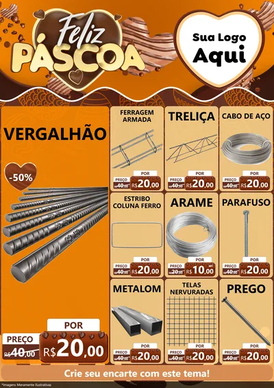 Modelo de Encarte para Encarte A4 Vertical com o tema Feliz Páscoa para Ferragens
