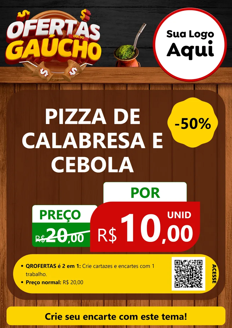 Modelo de Cartaz para Cartaz A4 Vertical com o tema Ofertas Dia do Gaúcho para Pizzaria