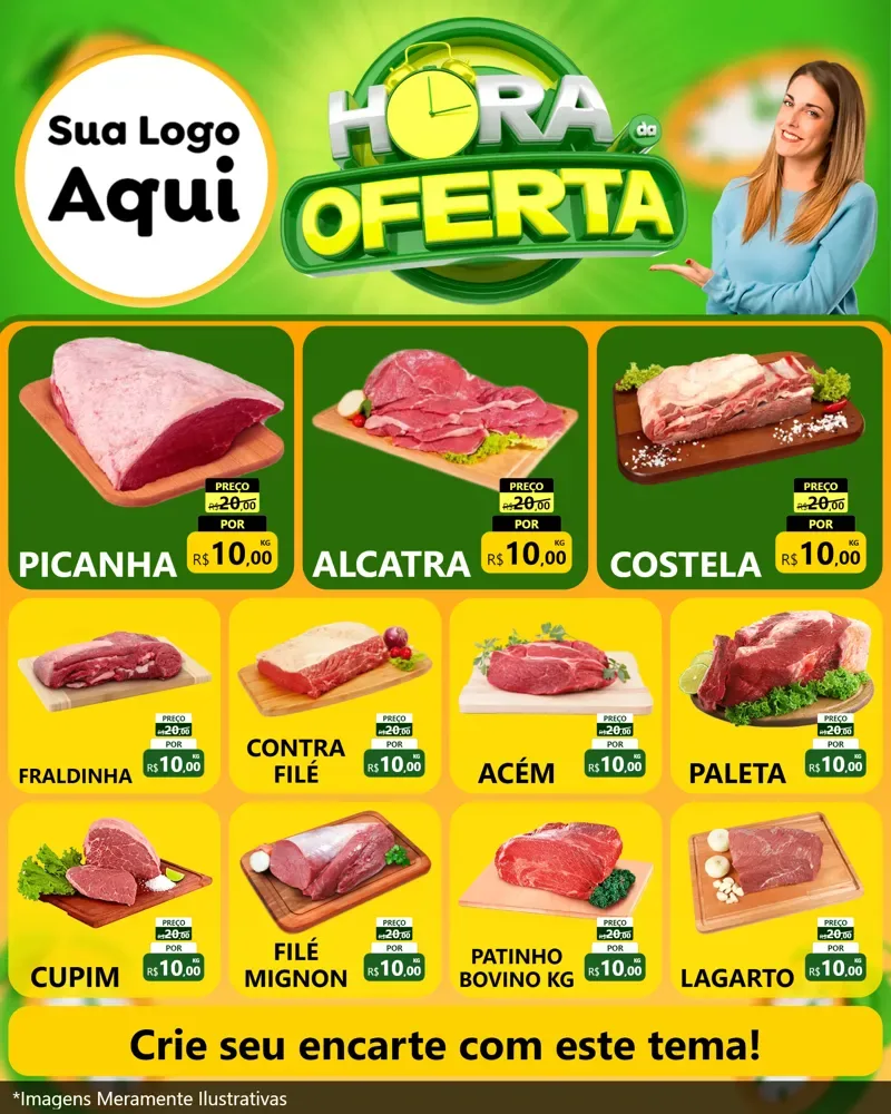 Modelo de Rede Social para Feed Instagram com o tema Hora da Oferta para Açougue