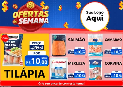 Modelo de Encarte para Encarte A4 Horizontal com o tema Ofertas Da Semana para Peixaria