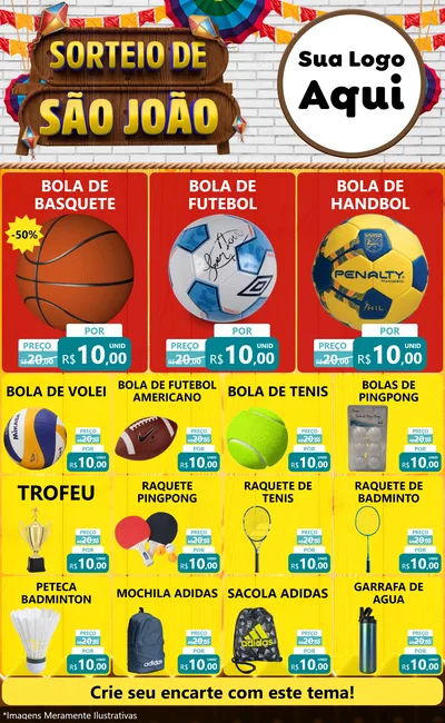 Modelo de Encarte para Encarte Grande com o tema Sorteio de São João para Artigos Esportivos