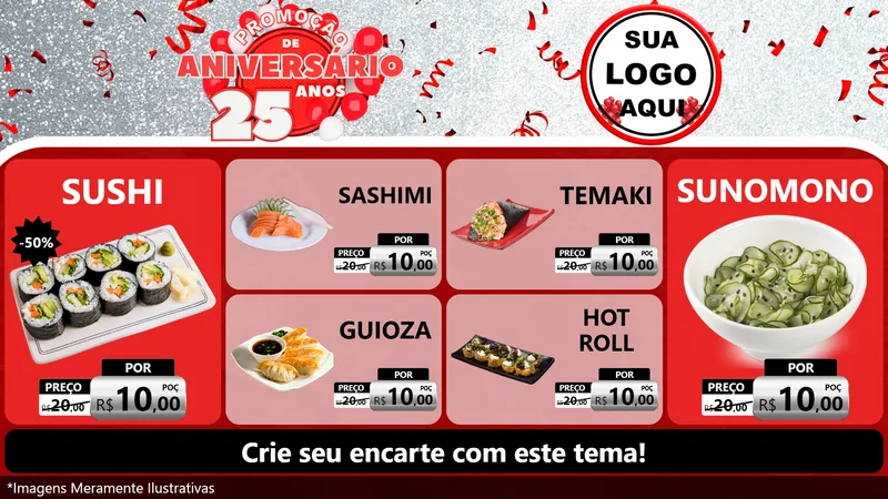 Modelo de TV para TV Horizontal com o tema Promoção de Aniversário - 25Anos para Comida japonesa