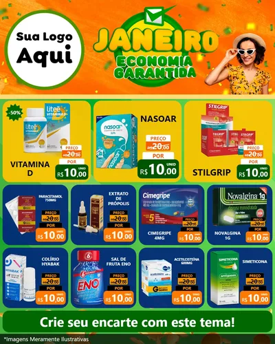 Modelo de Rede Social para Feed Instagram com o tema Janeiro - Economia Garantida para Farmácia