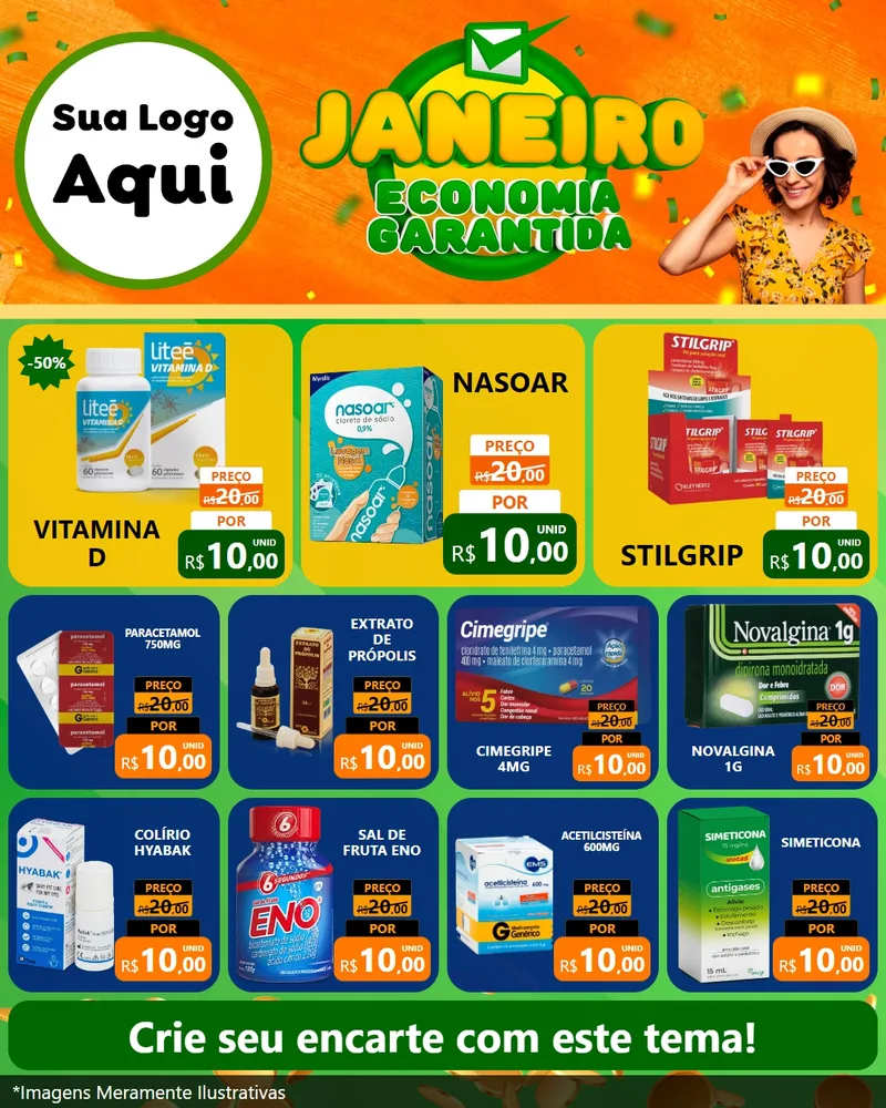 Modelo de Rede Social para Feed Instagram com o tema Janeiro - Economia Garantida para Farmácia