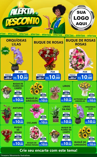 Modelo de Encarte para Encarte Grande com o tema Alerta de Desconto para Floricultura e jardim